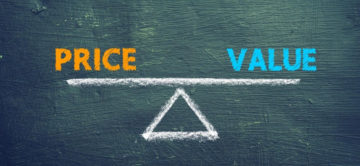 The words Price and Value are balanced above a fulcrum